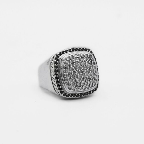 David Yurman Albion 925 Silver Black /White Diamond Ring - Picture 1 of 5